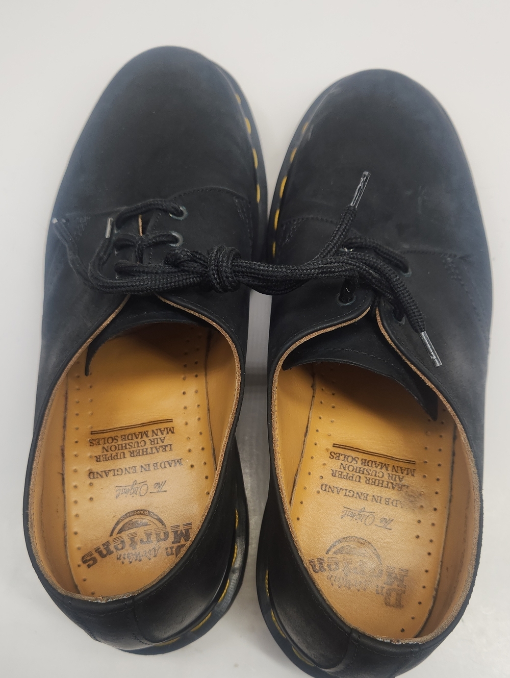 Dr. Martens Black Leather Derby Shoes with Yellow Stitching